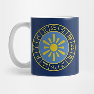 Astrological Zodiac Symbols Wheel+Sun Gold+Blues Mug